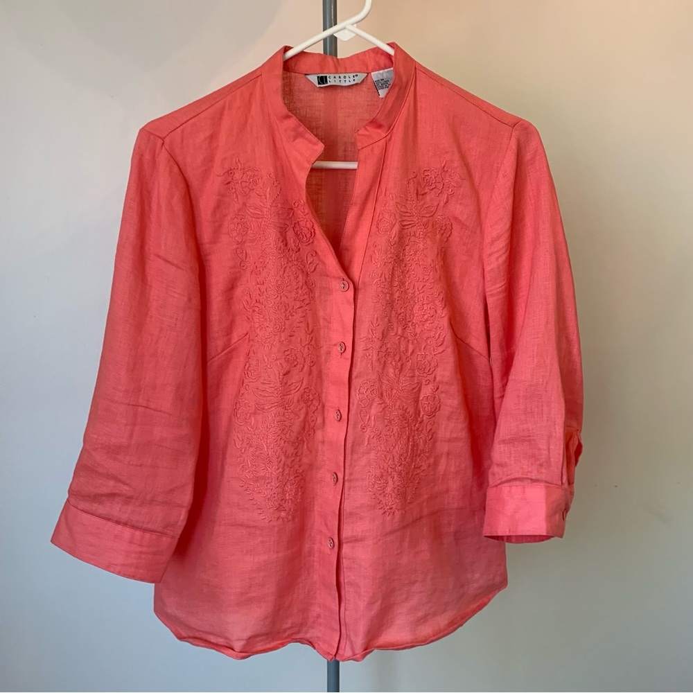 Carole Little Vintage Linen Coral Blouse